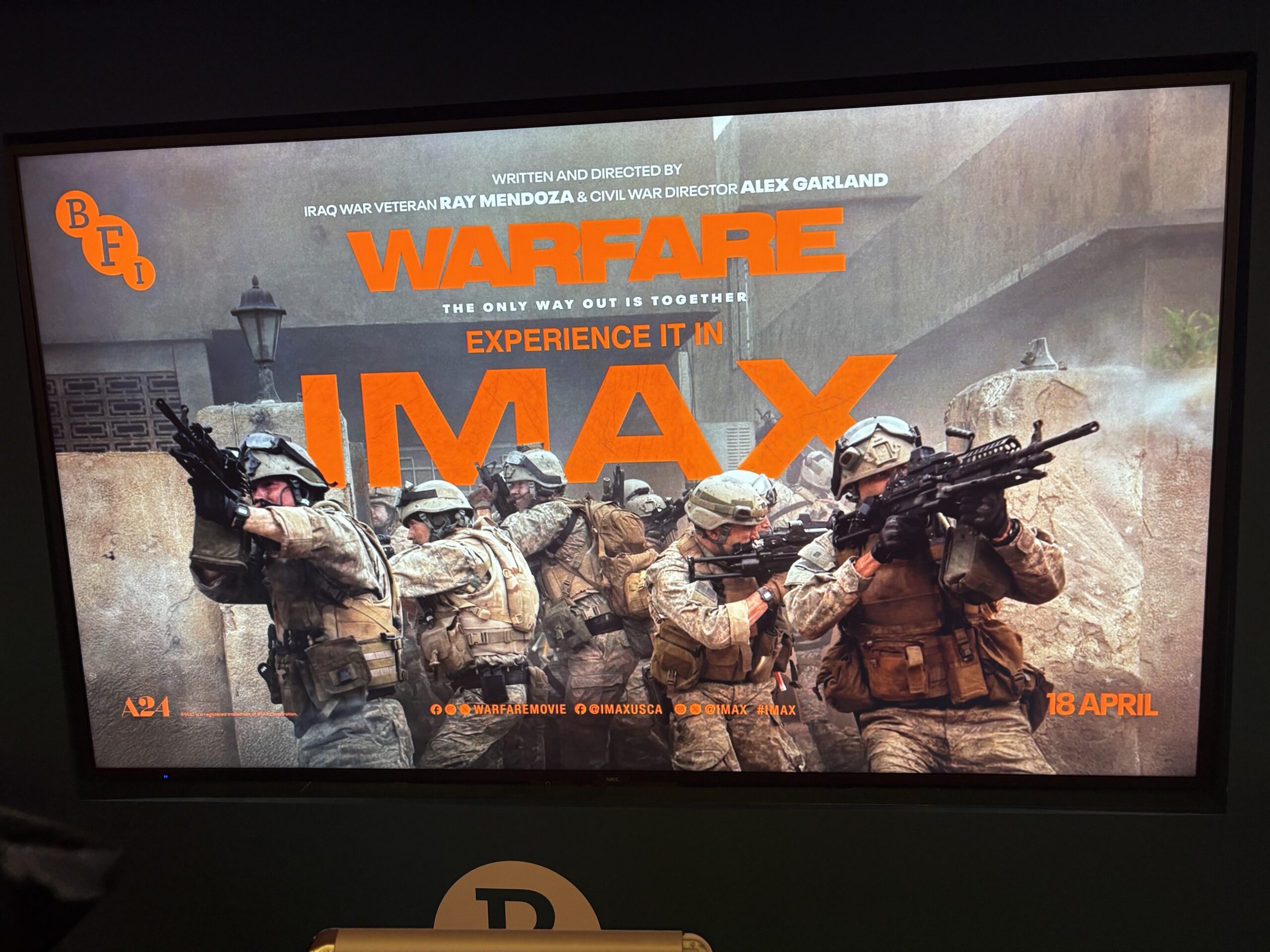 Förhandsvisning av Warfare, BFI IMAX, London, 2025-04-14
